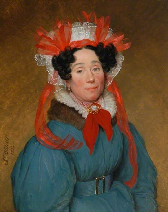Portrait of a Lady with a Red and White Bonnet