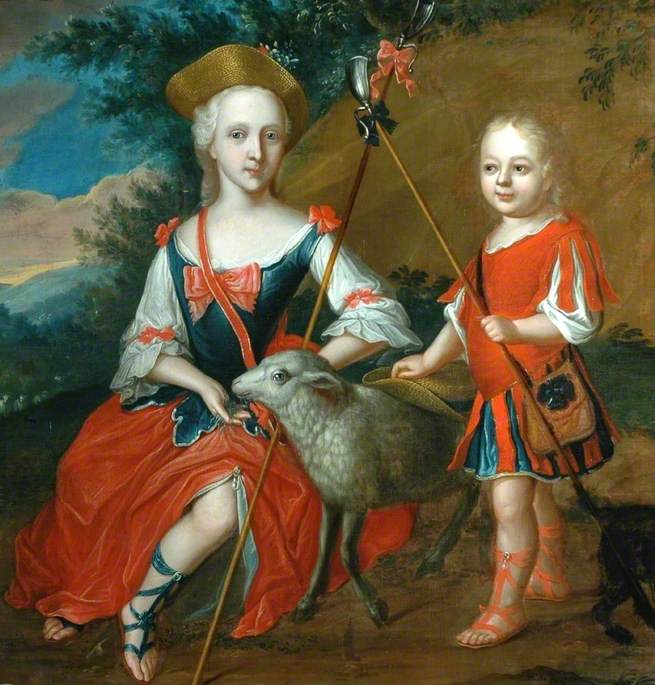 Boy and Girl Dressed as a Shepherd and a Shepherdess with a Lamb