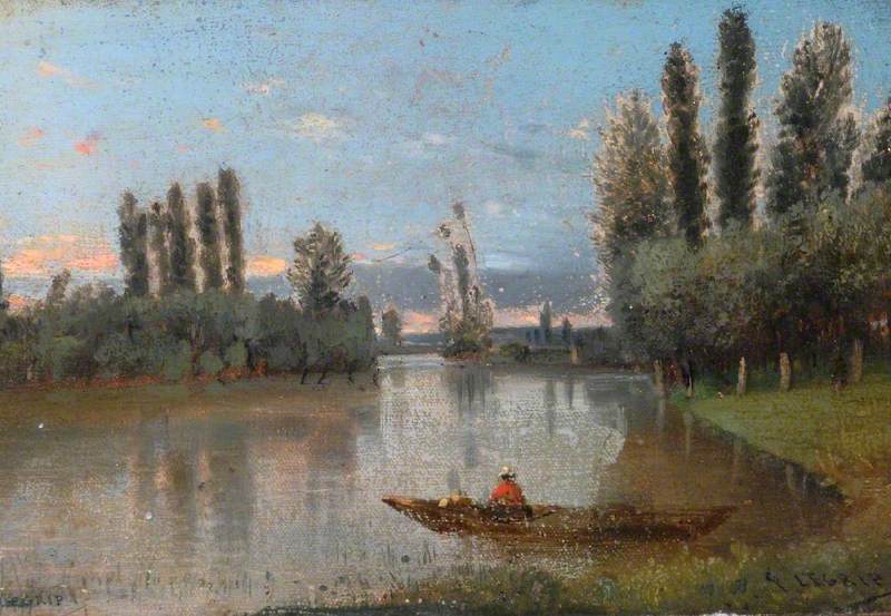 River Scene with Poplars and a Boatman