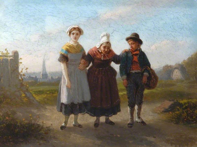 An Old Lady Walking with a Boy and a Girl (Les batons de vieillesse)