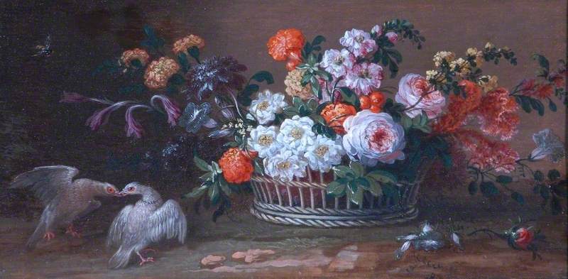 A Basket of Flowers with Birds