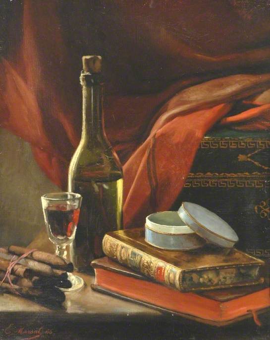 Still Life with Books, a Bottle and a Bundle of Cigars