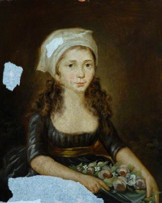Portrait of a Girl in Black with Roses on Her Lap