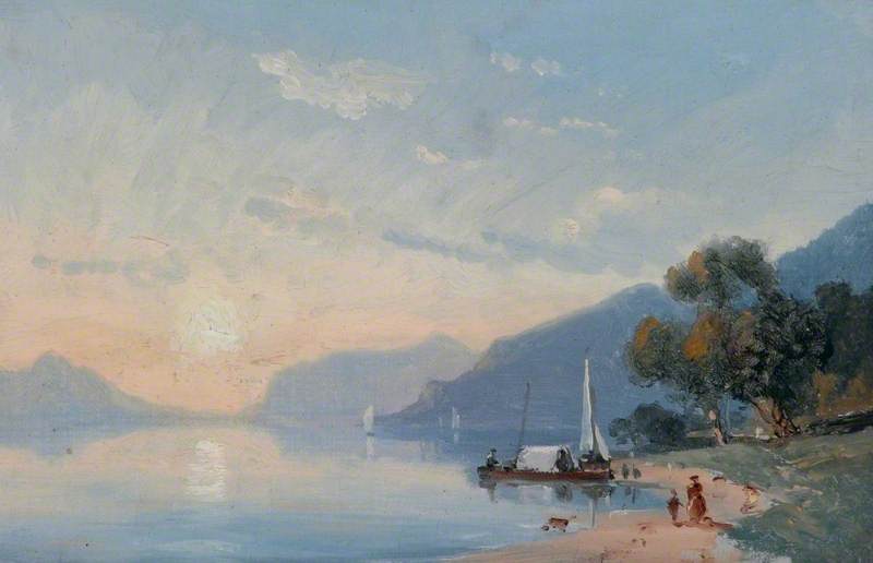 Lake with Boatmen at Sunset