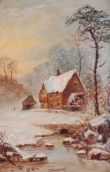 Snow Scene with Watermill