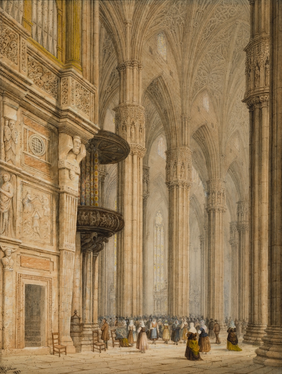 Cathedral Interior, Milan, with Figures