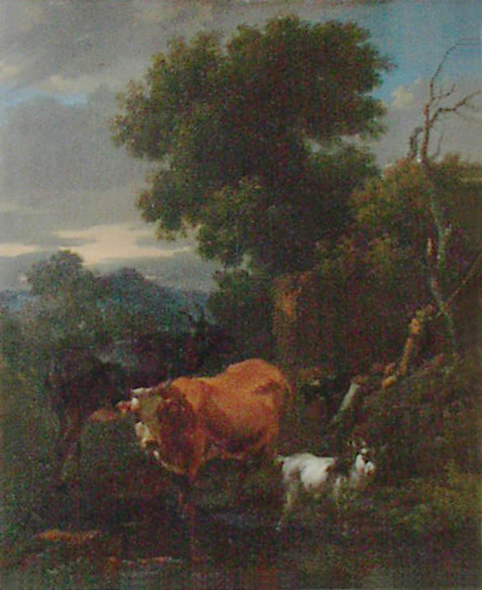Cattle in a Stream, with a Herd Boy Resting