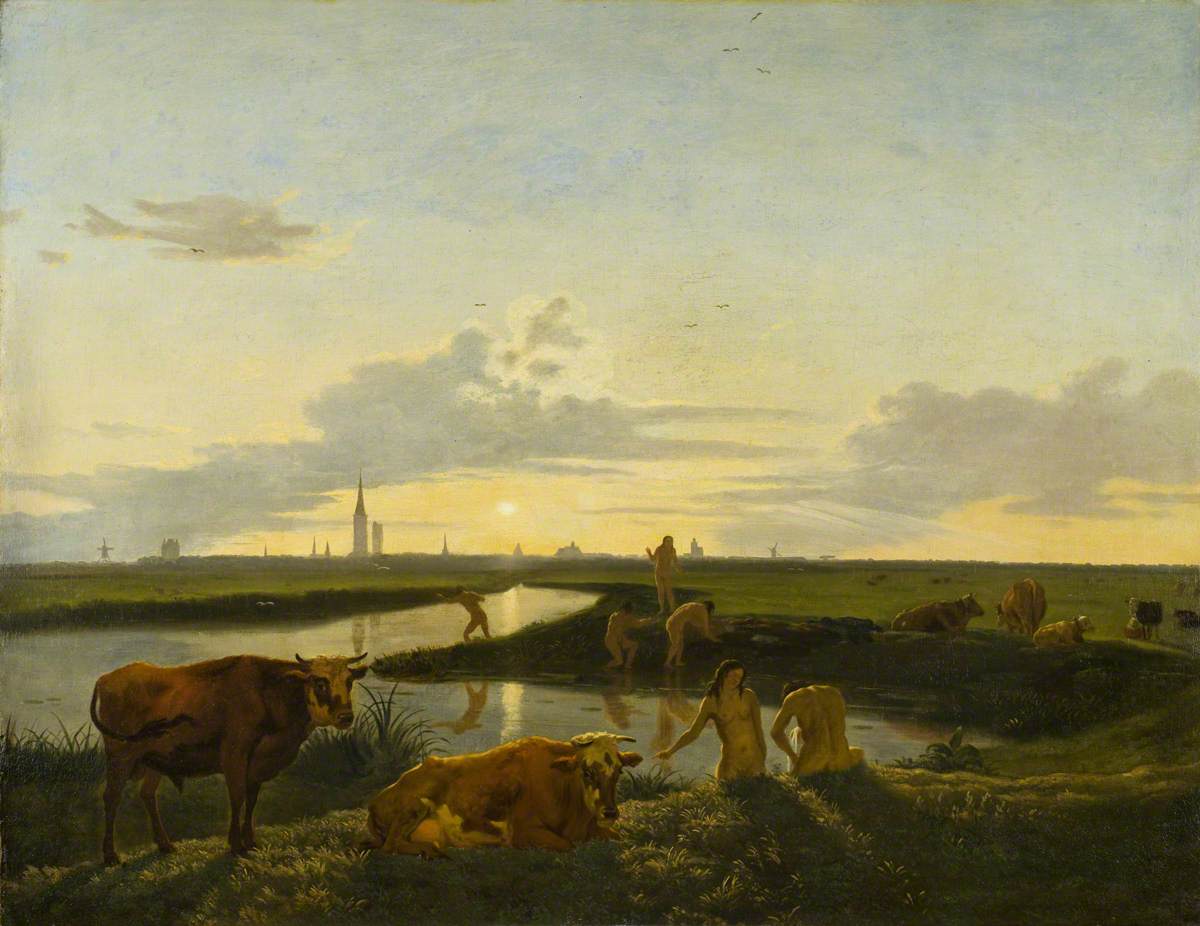 Canal Landscape with Figures Bathing