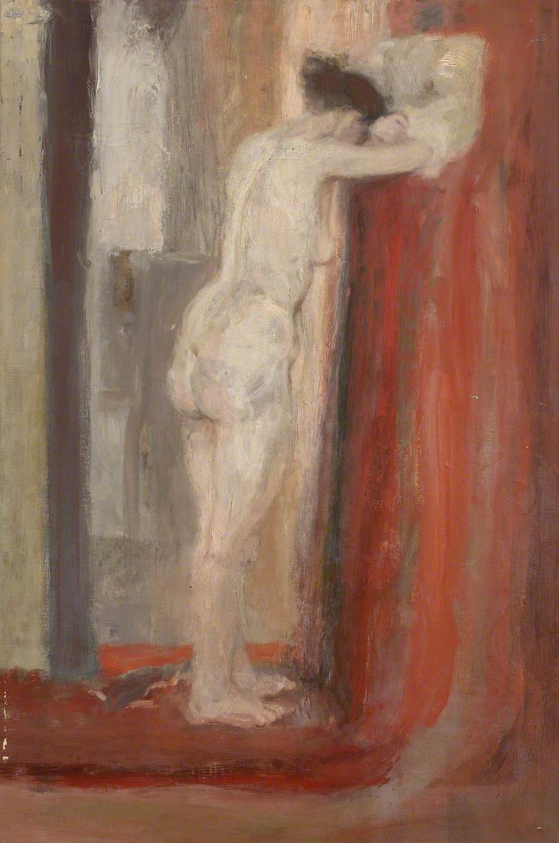 Standing Female Nude with Red Drape