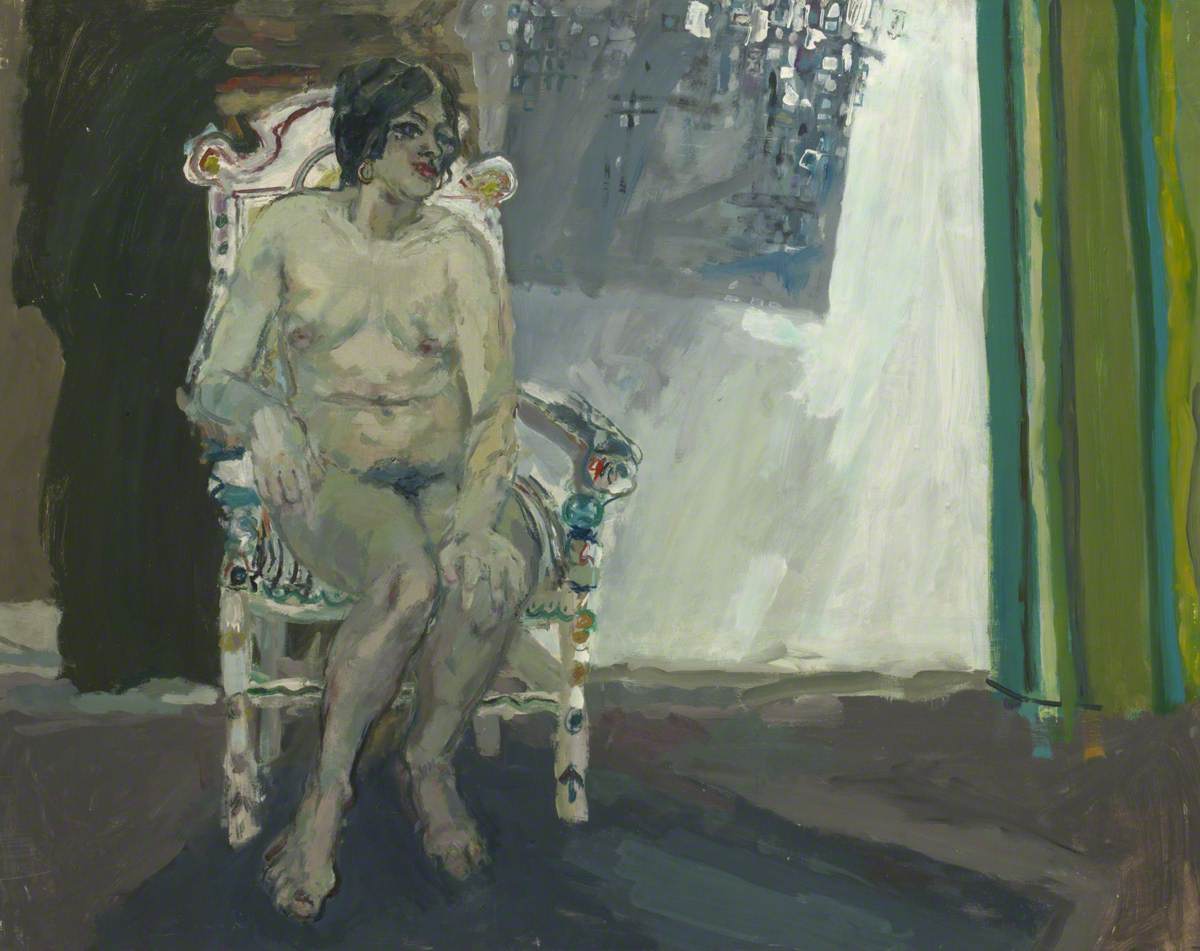Seated Female Nude on Painted Wooden Chair