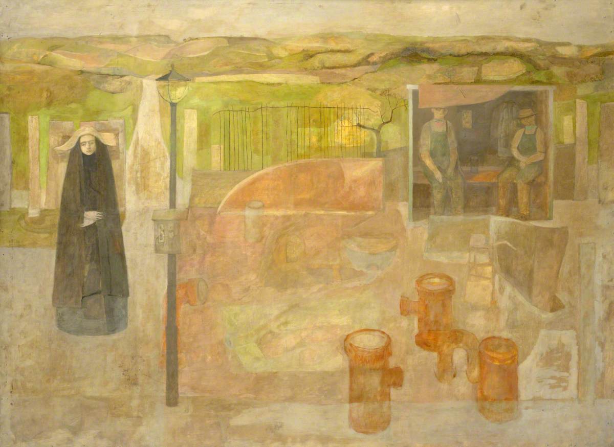 Nun with Two Workmen in a Country Landscape