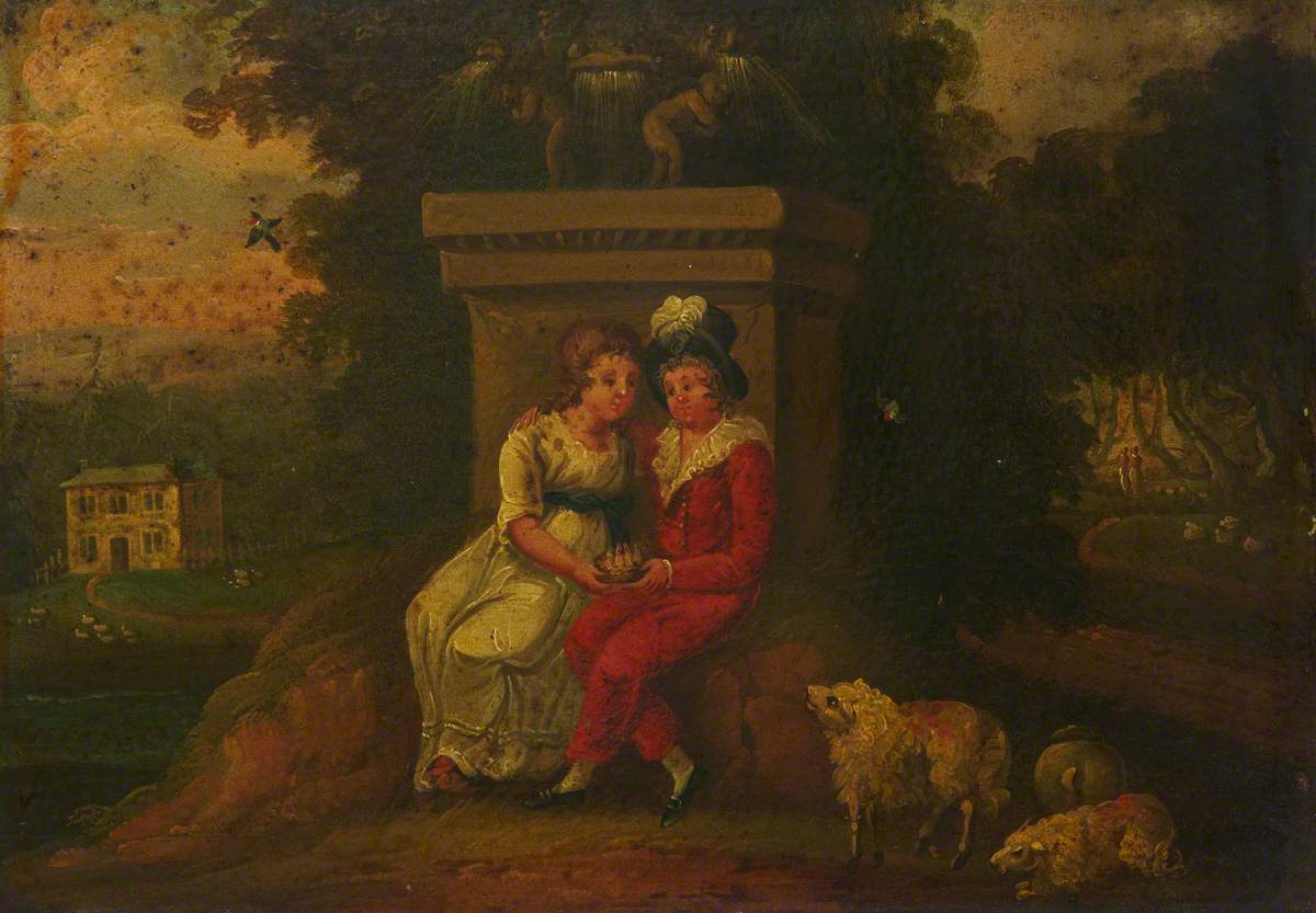 A Young Boy and Girl in a Country Landscape