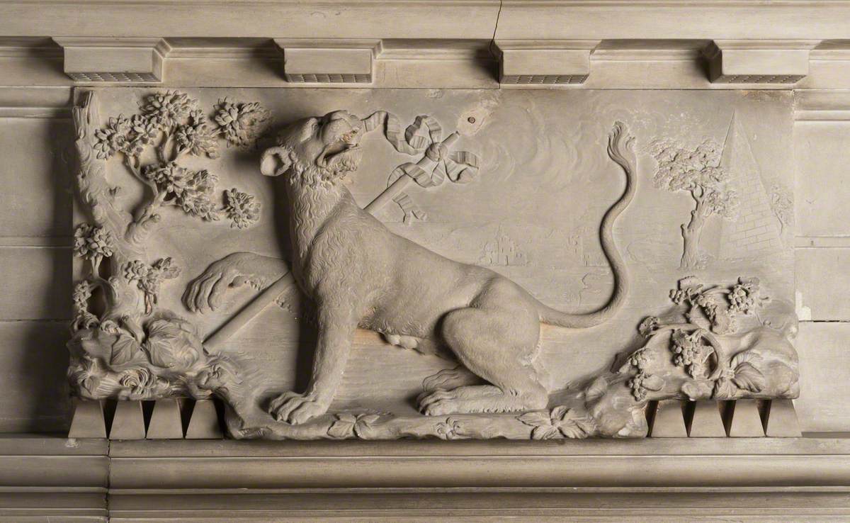 Lioness: Plaque Insert in Fireplace