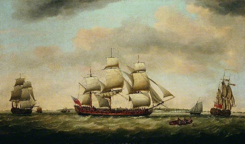 The East Indiaman 'General Coote' in Three Positions off the Downs