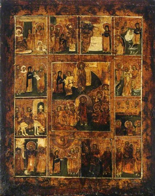 Icon with the Anastasis (Resurrection of Christ), Surrounded by 12 Religious Festival Scenes
