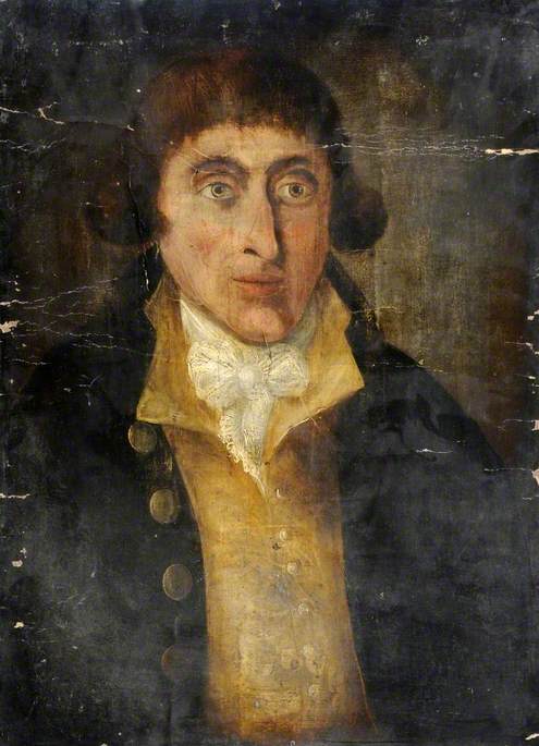 Portrait of a Clean-Shaven Man in a Yellow Shirt and Dark Jacket with Brass Buttons