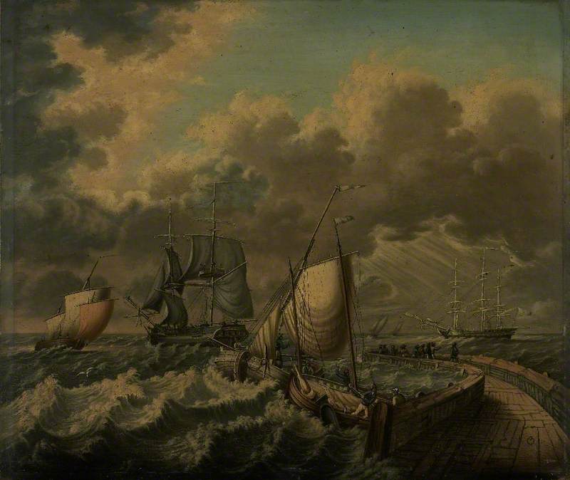 Dutch Marine with Herring Busses and Sailing Ships off a Pier