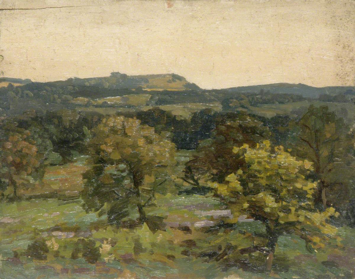 Landscape with Trees and Purple Flowers