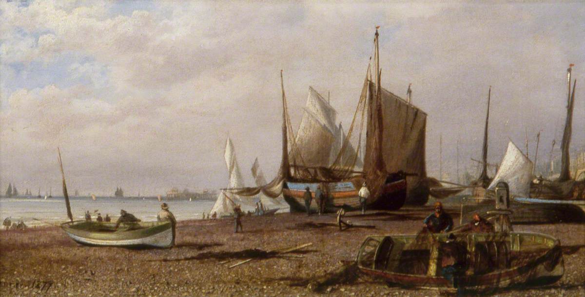 Brighton Beach, East Sussex, with Fishing Boats