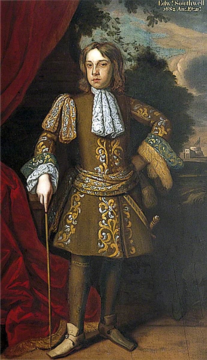 Edward Southwell, Standing with a Cane in an Embroidered Buff Tunic