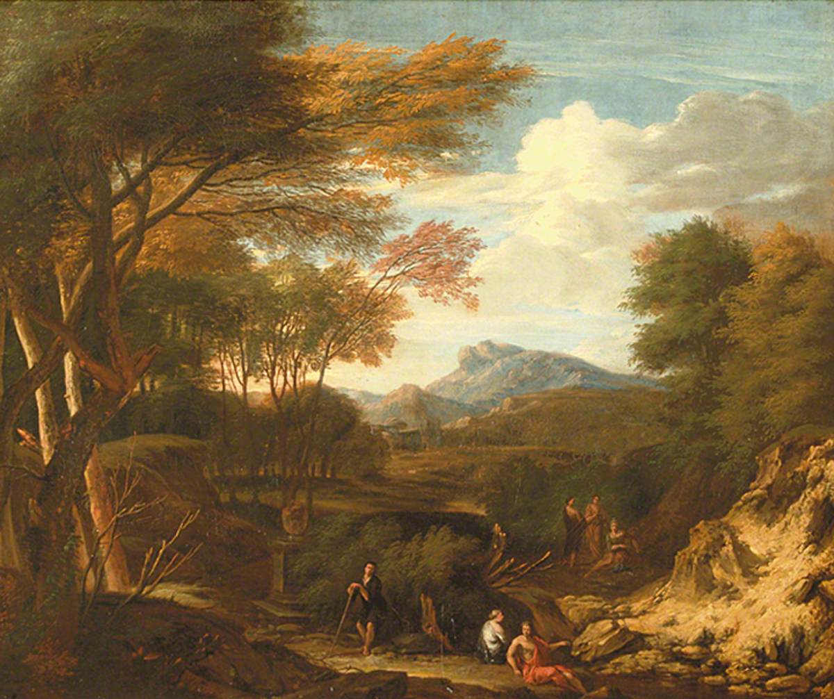 Arcadian Landscape with Shepherd and Other Pastoral Figures in the Background