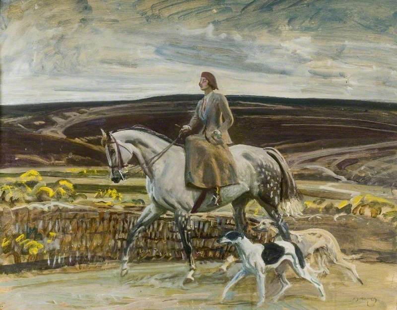 Study of Lady Munnings Riding with Her Dogs on Exmoor