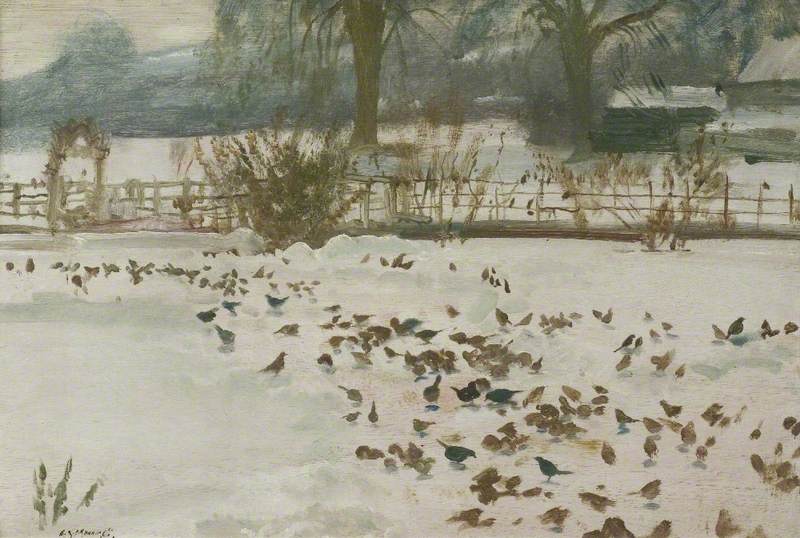 A Winter Scene at Castle House with Birds in the Foreground