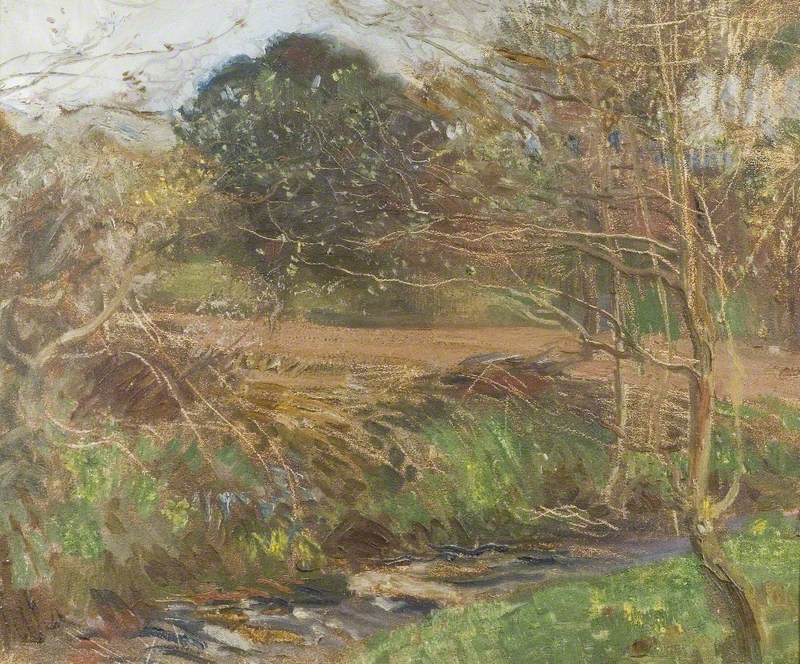 A Pastoral Scene with Trees and a Stream in the Foreground
