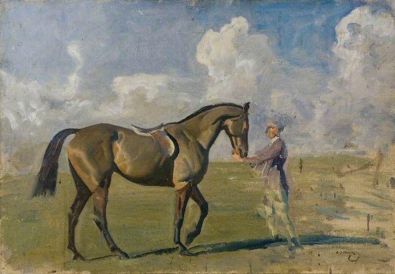 A Racehorse Held by a Groom
