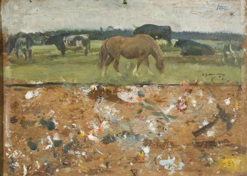 Study of a Horse and Bullocks Grazing