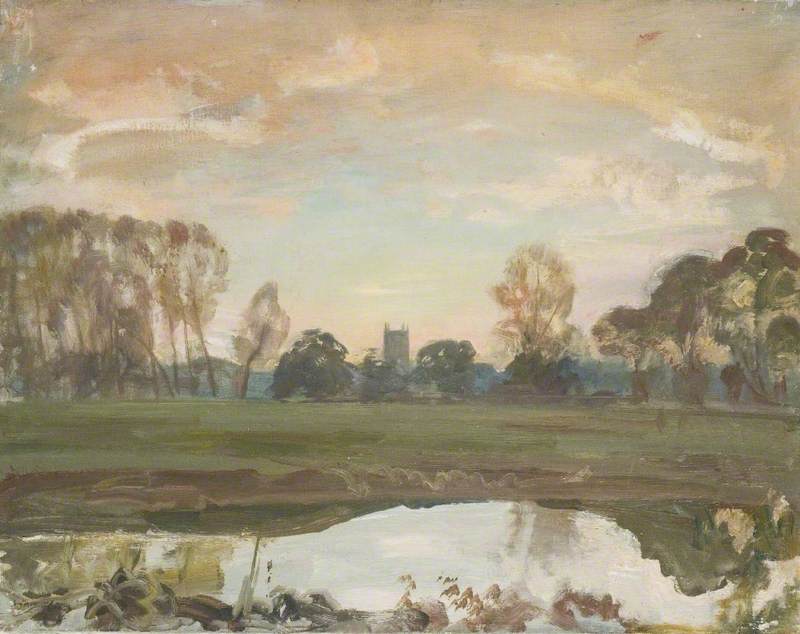 A Distant View of Dedham from the Stour at Sunset