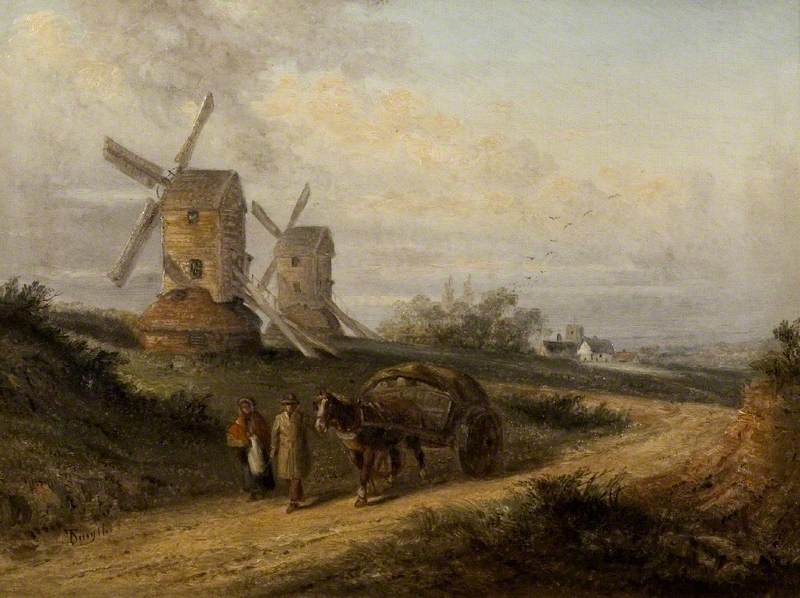 Country Scene with Two Windmills
