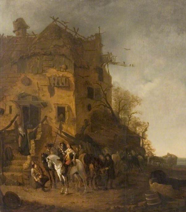 Horsemen Resting by a House