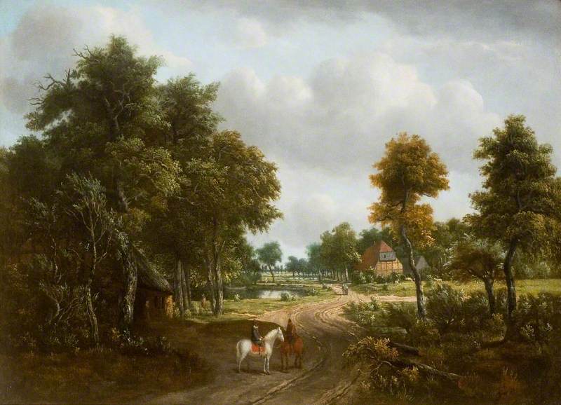 Wooded Landscape with Horsemen Resting by a House