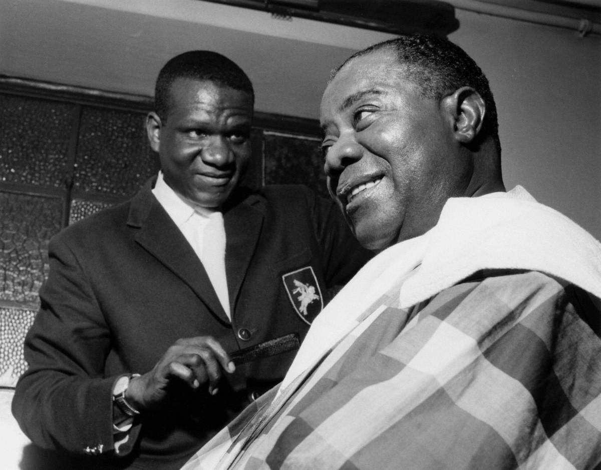 Louis Armstrong (1901–1971), Having Haircut in Hammersmith, London, 1962