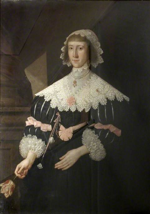Portrait of a Lady with a Lace Collar Holding a Tulip