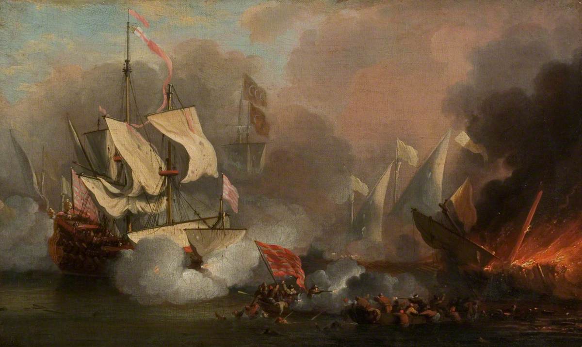 Men o' War in Action: English Ship and Barbary Pirate Vessels
