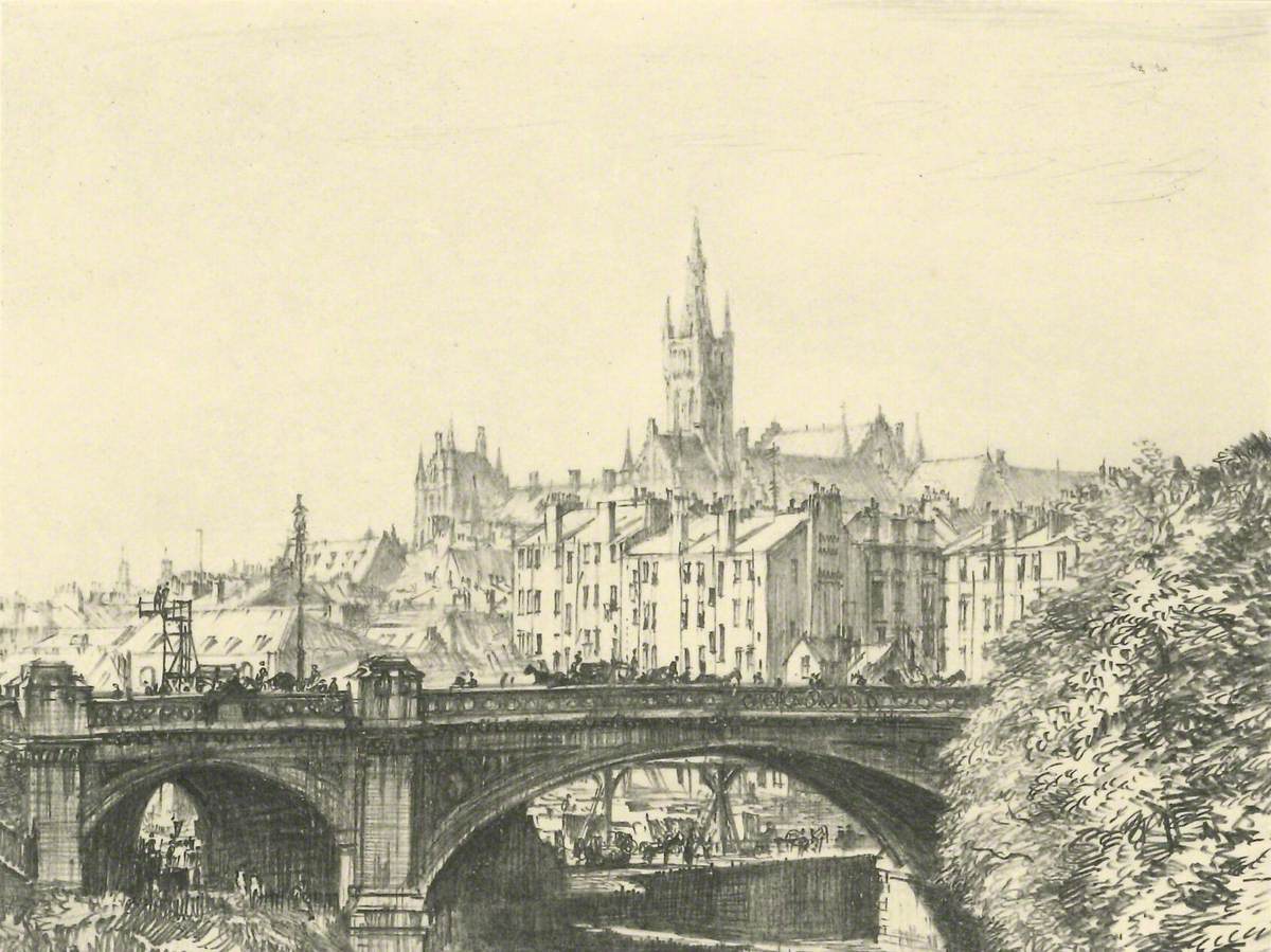 Kelvin Bridge, Great Western Road and the University from the North-East