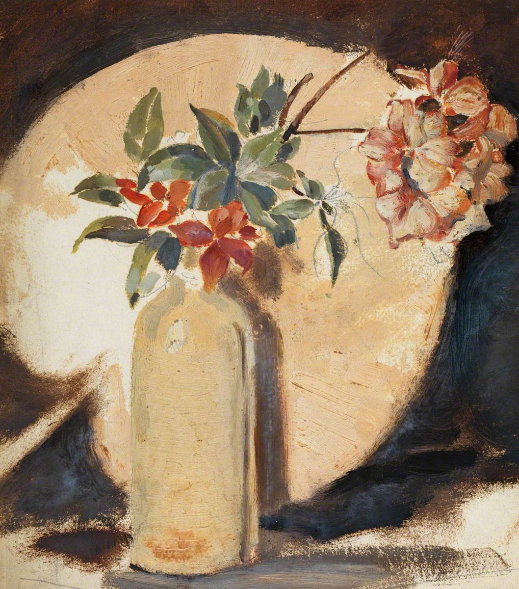Still Life with a Fan, Bottle and Flowers