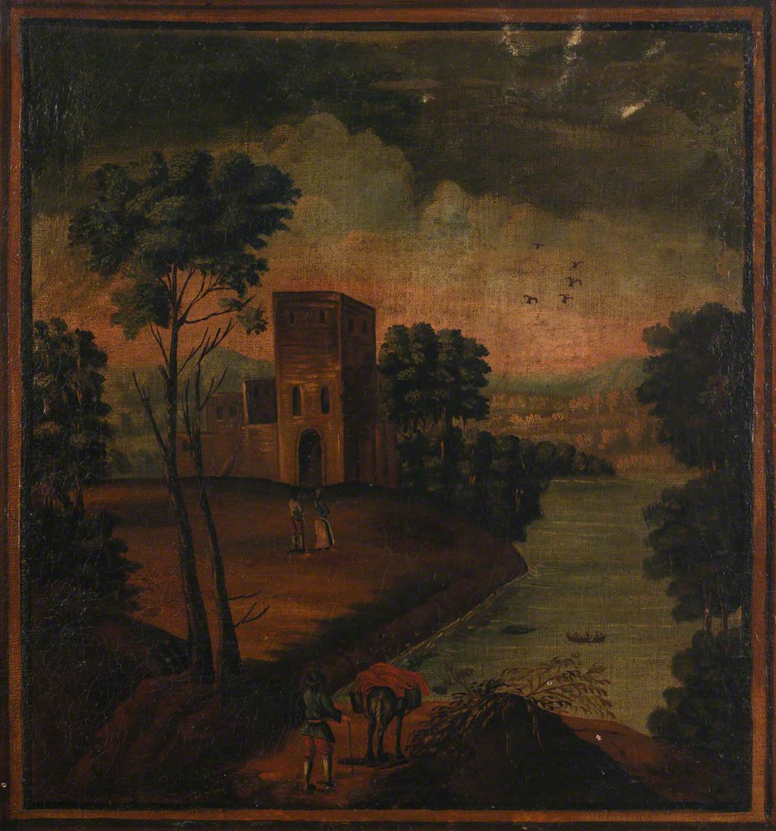 Screen: River Landscape with a Tower House