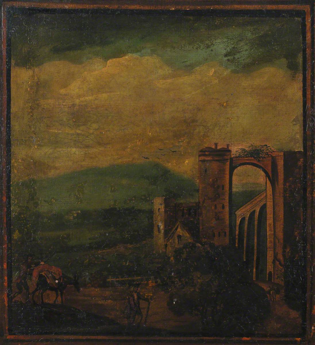 Screen: Landscape with a Building and Arches