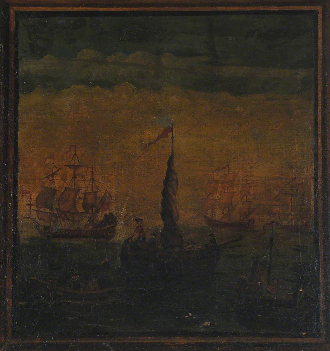 Screen: Three Men-o-War and Three Boats