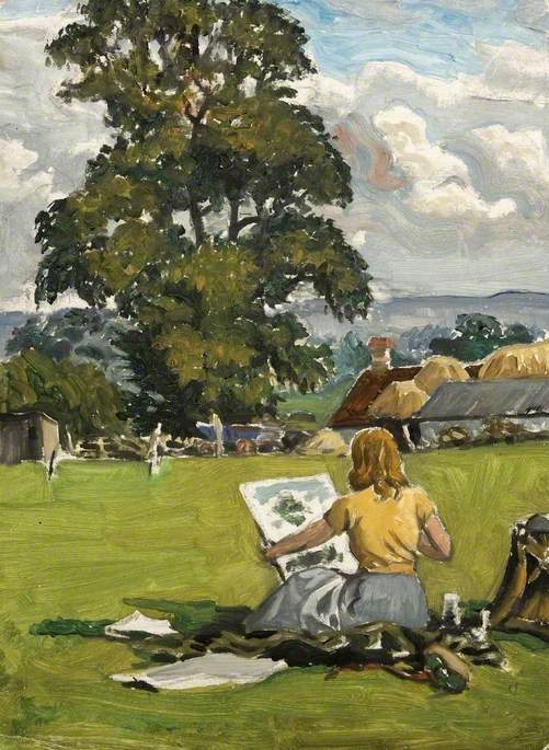 A Lady Painting an Elm Tree with a Distant View of the Downs, near Westbury, Wiltshire