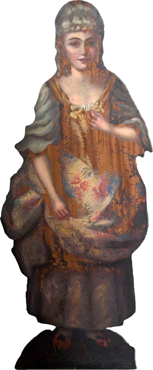 Wooden Companion Piece in the Form of a Girl with a Flower Basket