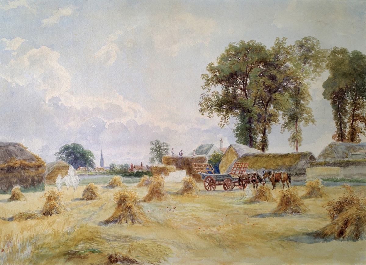 Unfinished Landscape with Hay Stooks