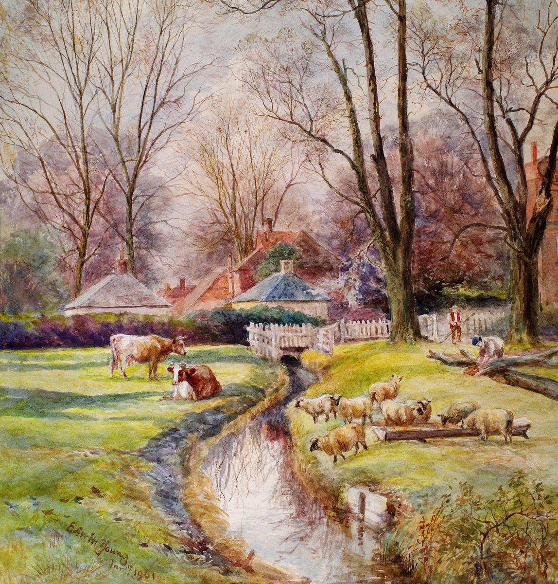River Scene with Livestock