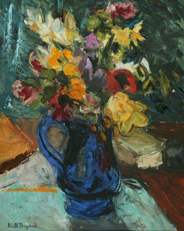 Flowers in a Blue Glass Jug