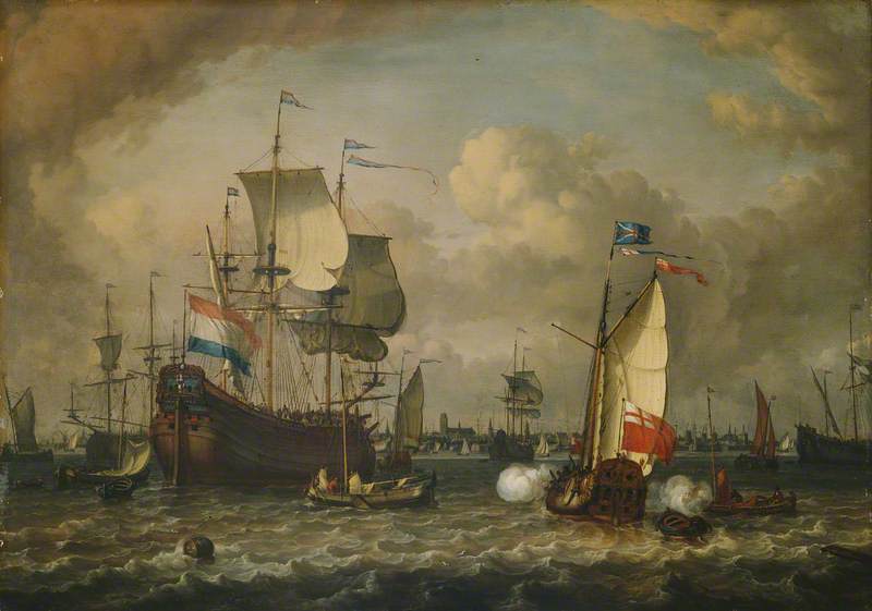 Massed Shipping Anchored in the Foreground: A View of Rotterdam Beyond
