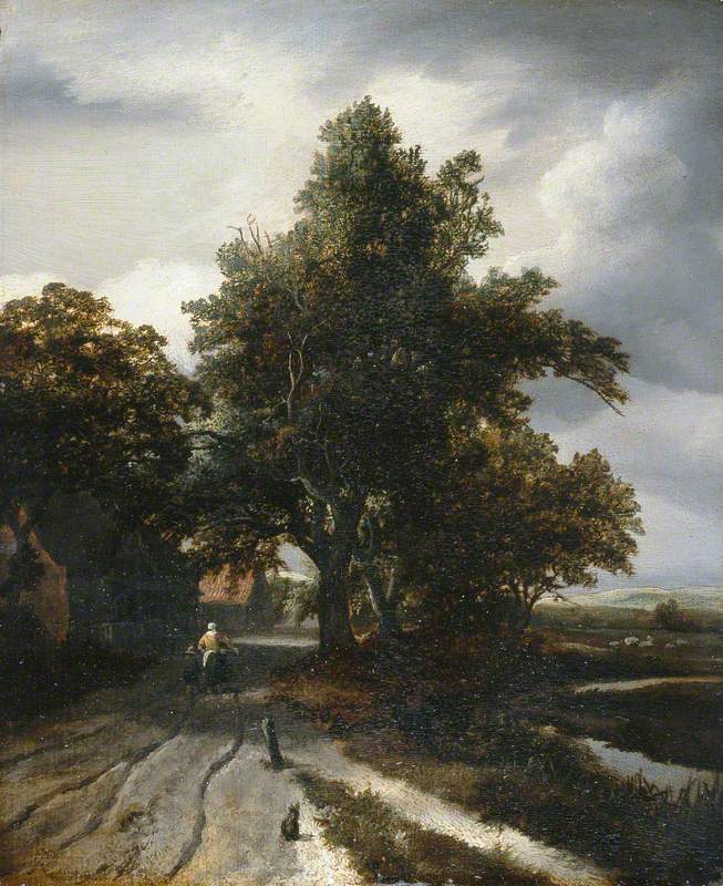 Landscape with a Woman and Child Walking along a Wooded Country Lane