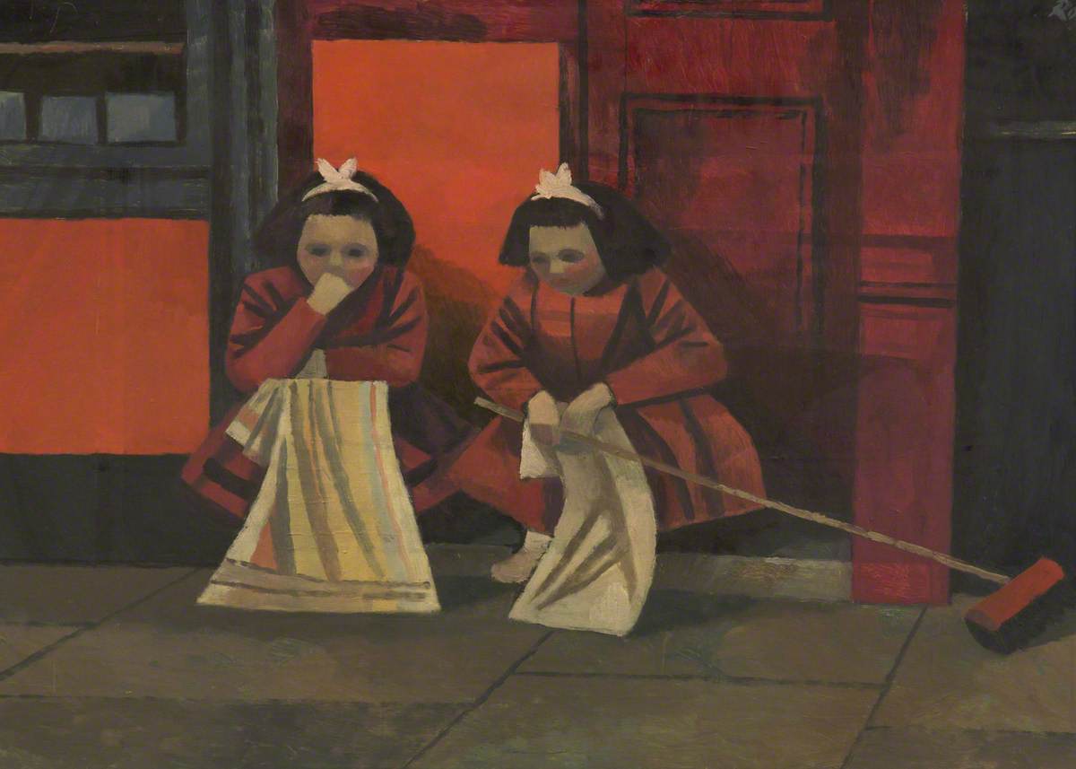 Two Young Girls on Doorstep